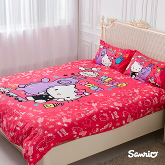 【名流寢飾家居館】Hello Kitty．歡樂時光(紅)．100%純棉．加大雙人床包組兩用鋪棉被套全套．全程臺灣製造