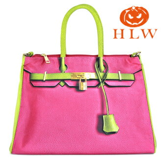 【HLW NY Print Bag 轉印包】鉑金系列 M型 桃紅綠拚色 側(肩)背包 HLW轉印包 綵情時尚精品