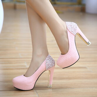 2015魅力新款~韓味한 맛夢幻美人魚鱗花紋拼接材質圓頭粗跟高跟鞋(包鞋or魚口鞋)七天預購+現貨