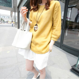 襯衫 韓版V領色塊拼接亞麻上衣 預購【51-12-86004738】ibella 艾貝拉