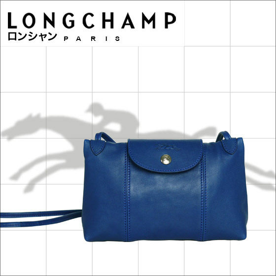 LONGCHAMP LE PLIAGE CUIR小羊皮斜背包藍1061 737