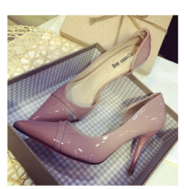 2015魅力新款~韓味한 맛優雅氣質女孩設計鏤空漆亮面尖頭高跟鞋七天預購+現貨