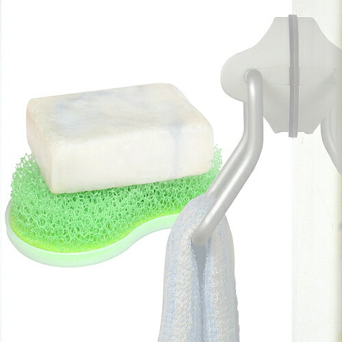 【特惠組】日本LEC鋁合金吸盤毛巾架+兩用式皂盤清潔刷