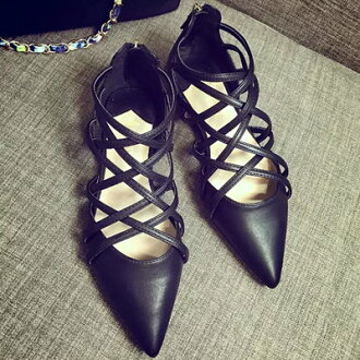 尖頭鞋 歐美時尚交叉細帶羅馬平底尖頭鞋【S1162】☆雙兒網☆