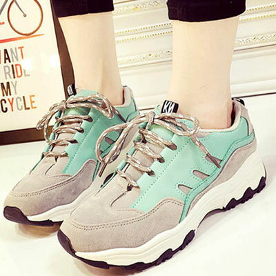 阿甘鞋 韓版磨砂撞色厚底運動風休閒鞋【S1236】☆雙兒網☆