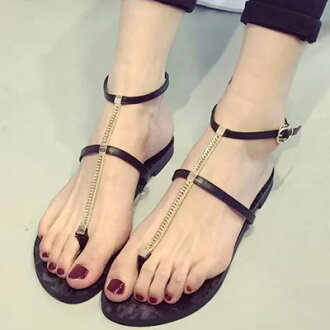 涼鞋 個性時尚細鍊夾腳羅馬涼鞋【S1023】☆雙兒網☆