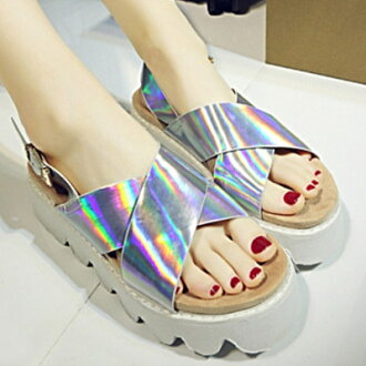 涼鞋 時尚交叉金屬感厚底涼鞋【S1038】☆雙兒網☆