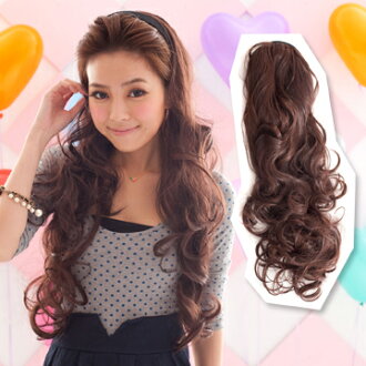 雙兒網露出『額頭』耐熱纖維半罩式【AMW008】髮箍式-超長迷人波浪大捲髮型