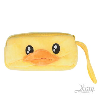 X射線【C250008】黃色小鴨雙層絨毛筆袋 ，筆盒/化妝包/美妝小物/文具包