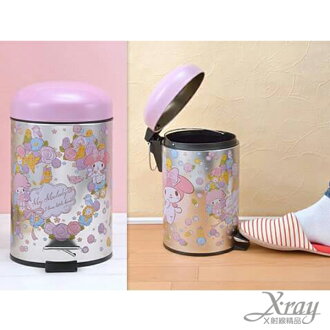X射線【C011734】美樂蒂不鏽鋼踏蓋垃圾桶景品,置物筒/垃圾筒/卡通/可愛日式/收納/Keroppi/三麗鷗/日式精品