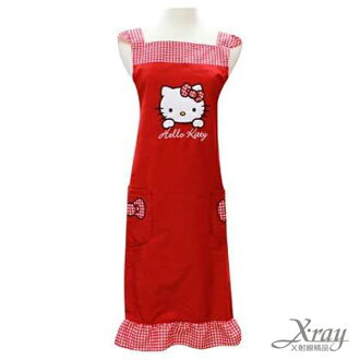 X射線【C520298】Hello Kitty荷葉邊造型口袋圍裙(紅 蝴蝶結)，工作裙/家事 廚房 勞作的好幫手