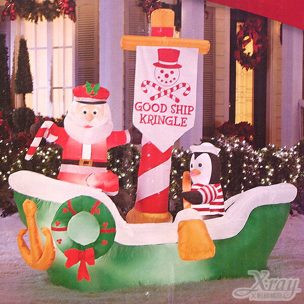 X射線【X864388】5尺老公公.企鵝坐船充氣，聖誕/聖誕佈置/充氣擺飾好收納/好使用