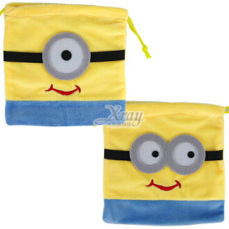 X射線【C416000】神偷奶爸絨毛束口袋(黃.小小兵)隨機出貨不挑款,縮口袋/防塵袋/置物袋/旅行/開學必備