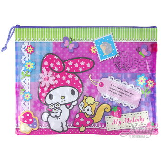 X射線【C906213】美樂蒂拉鍊文件袋L(彩.松鼠),多用途網狀透明拉鍊袋/資料袋/多用途收納袋/開學必備