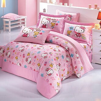 【名流寢飾家居館】Hello Kitty.我的甜心寶貝.100%純棉.特大雙人床包組兩用鋪棉被套全套
