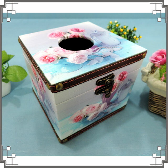 木製皮革方形面紙盒《LC1》粉嫩玫瑰貼皮紙巾盒 居家布置 廚房餐廳 送禮◤彩虹森林◥