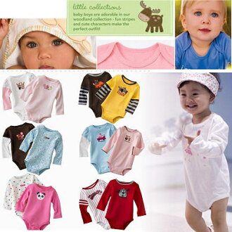 shiny藍格子【DP068】長袖寶寶哈衣 純棉包屁衣/新生兒哈衣(5件裝)