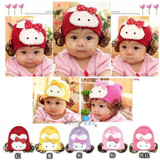 *(shiny藍格子(*【HX026】嬰幼館.兒童寶寶棉線蝴蝶結大兔子假髮保暖帽。五色