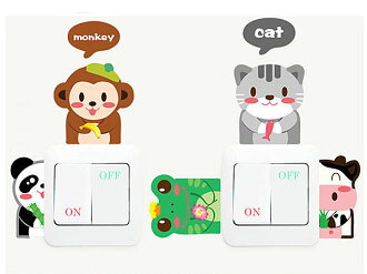 BO雜貨【SV2936】時尚創意家居14款可愛動物開關貼 牆貼 壁貼 背景貼 筆電貼 冰箱貼