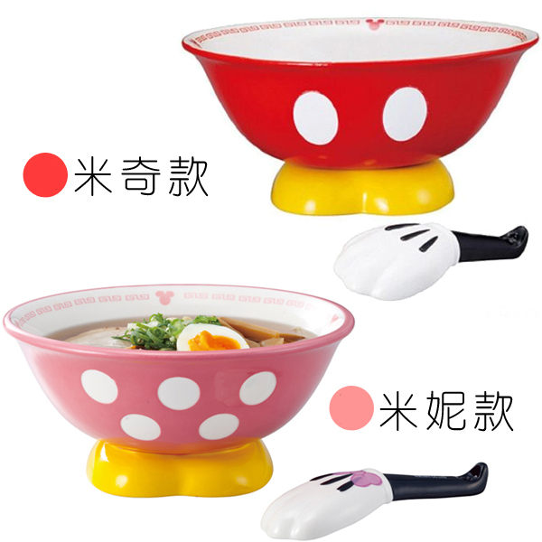 日本直送 迪士尼 米妮/米奇 陶瓷拉麵碗碗公附湯匙組