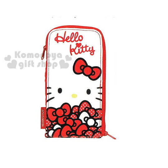 〔小禮堂〕Hello Kitty 拉鍊筆袋《白.大臉.多蝴蝶結》可變身筆筒