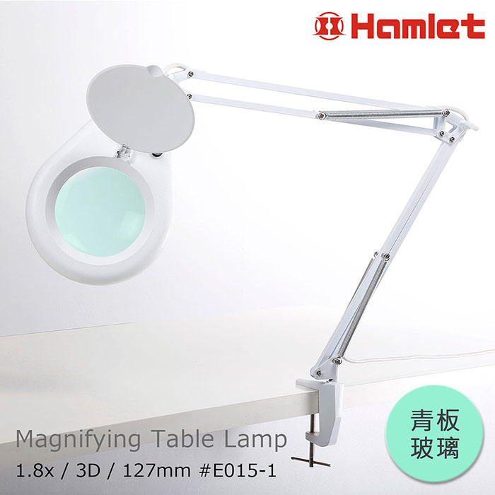 【Hamlet 哈姆雷特】3D/127mm 工作用薄型LED檯燈放大鏡 青板玻璃 桌夾式【E015-1】