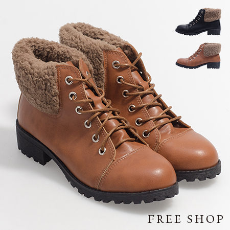 Free Shop【QSH0386】日韓風格個性內裏保暖加厚絨毛造型低筒短靴‧二色(FA34) MIT台灣製