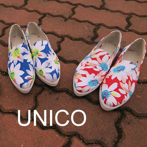 【UNICO女鞋】 It girl必備/日系花布懶人鞋/紅花/藍花/ 號碼YX-004-5A