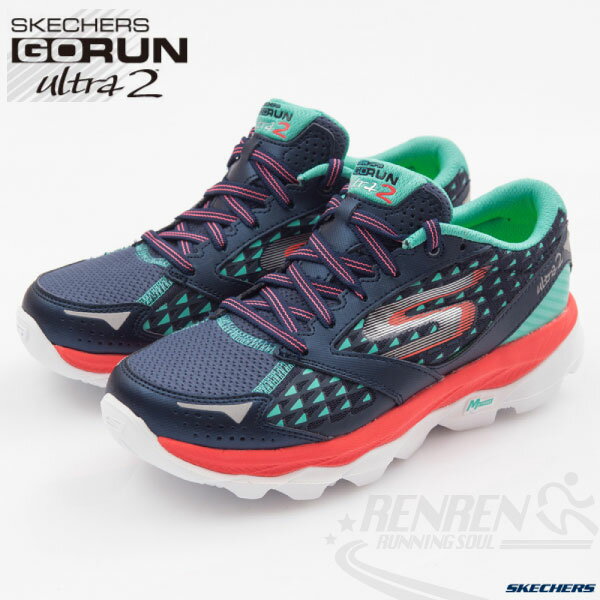 SKECHERS 女慢跑鞋GO RUN Ultra 2 (海軍藍*水綠) 高避震緩衝 耐磨