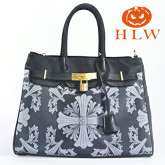 【HLW NY Print Bag 轉印包】設計鉑金系列 S型 克羅心包 黑色 側(肩)背包 柏金包 HLW轉印包 綵情時尚精品