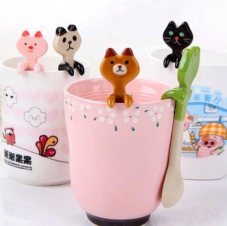 PS Mall 創意韓版卡通動物陶瓷勺子 咖啡攪拌勺 可愛咖啡勺 可掛小勺子【J545】