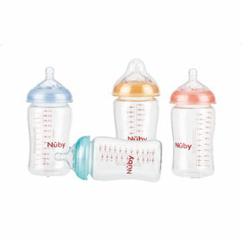 Nuby - 自然乳感寬口徑防脹氣玻璃奶瓶 330ml