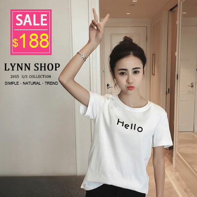 Lynn Shop 【1500086】短袖T恤 百搭字母HELLO圓領短袖T恤3色 預購