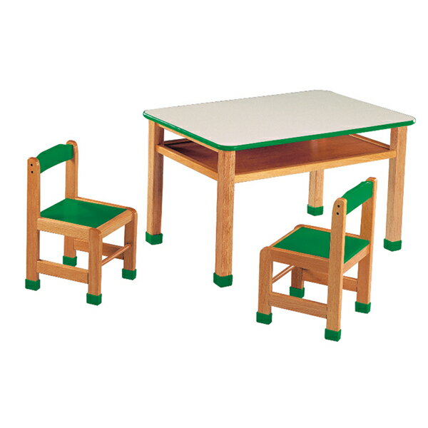 【 IS空間美學 】彩邊圓角一桌二椅(綠彩邊/加腳套) (整組) 2013-B-202-3