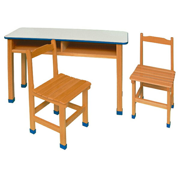【 IS空間美學 】補習班一桌二椅(藍彩邊 / 封邊 / 腳套加藍) (整組) 2013-B-203-11