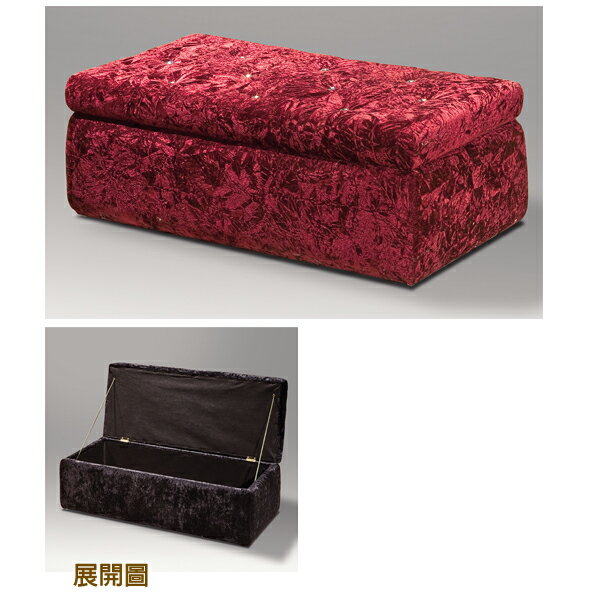 【IS空間美學】晶鑽絨布長方收納椅(紅) 2015-S-237-03