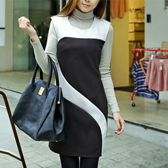 LINAGI里奈子精品【KOREA07】正韓KOREA (特) 素雅大方黑白混搭隨意造型無袖背心裙