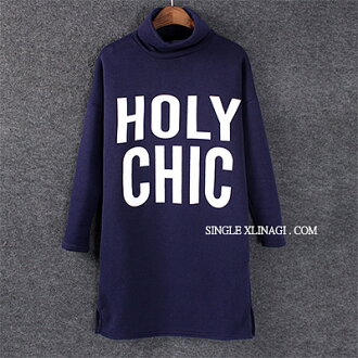 LINAGI里奈子精品【GM200-84-77】韓KOREA 簡約休閒字母風內刷毛側開叉下擺高領長袖長版上衣