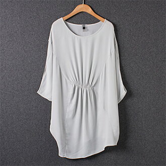 LINAGI里奈子精品【GM265-62-25】韓KOREA 時尚流行典雅前腰間抓皺設計飄逸雪紡短袖上衣