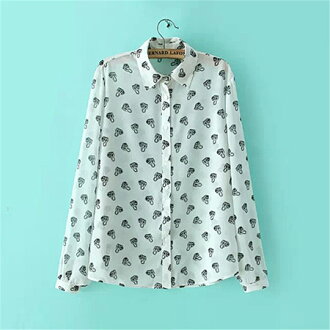 LINAGI里奈子精品【ZH036-42-59】韓KOREA 休閒俏皮好玩皮包圖案滿版設計排釦立領長袖襯衫