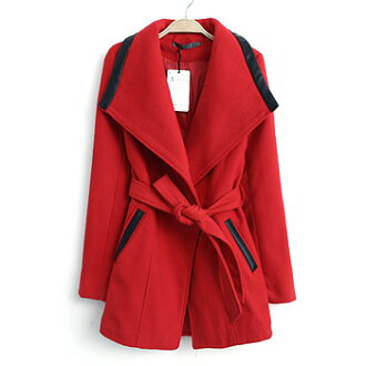 LINAGI里奈子精品【ZH1255-83-97】韓KOREA 簡約個性風大翻立領雙口袋排釦綁帶長袖長版毛呢大衣外套