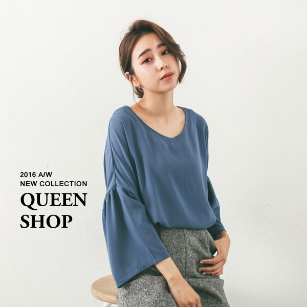 Ｑｕｅｅｎ Ｓｈｏｐ【01094049】荷葉袖落肩上衣 三色售 ＊現貨+預購＊