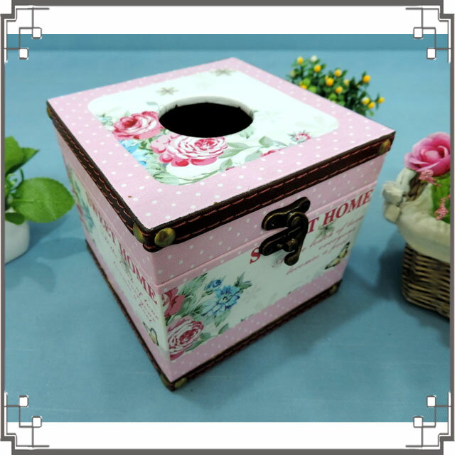 木製皮革方形面紙盒《LC4》鄉村玫瑰貼皮紙巾盒 收納盒 居家布置◤彩虹森林◥
