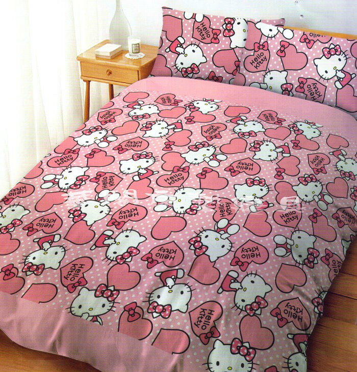 ＊華閣床墊寢具＊《HELLO KITTY-粉紅佳人》雙人加大床包兩用被套四件組 台灣三麗鷗授權 MIT