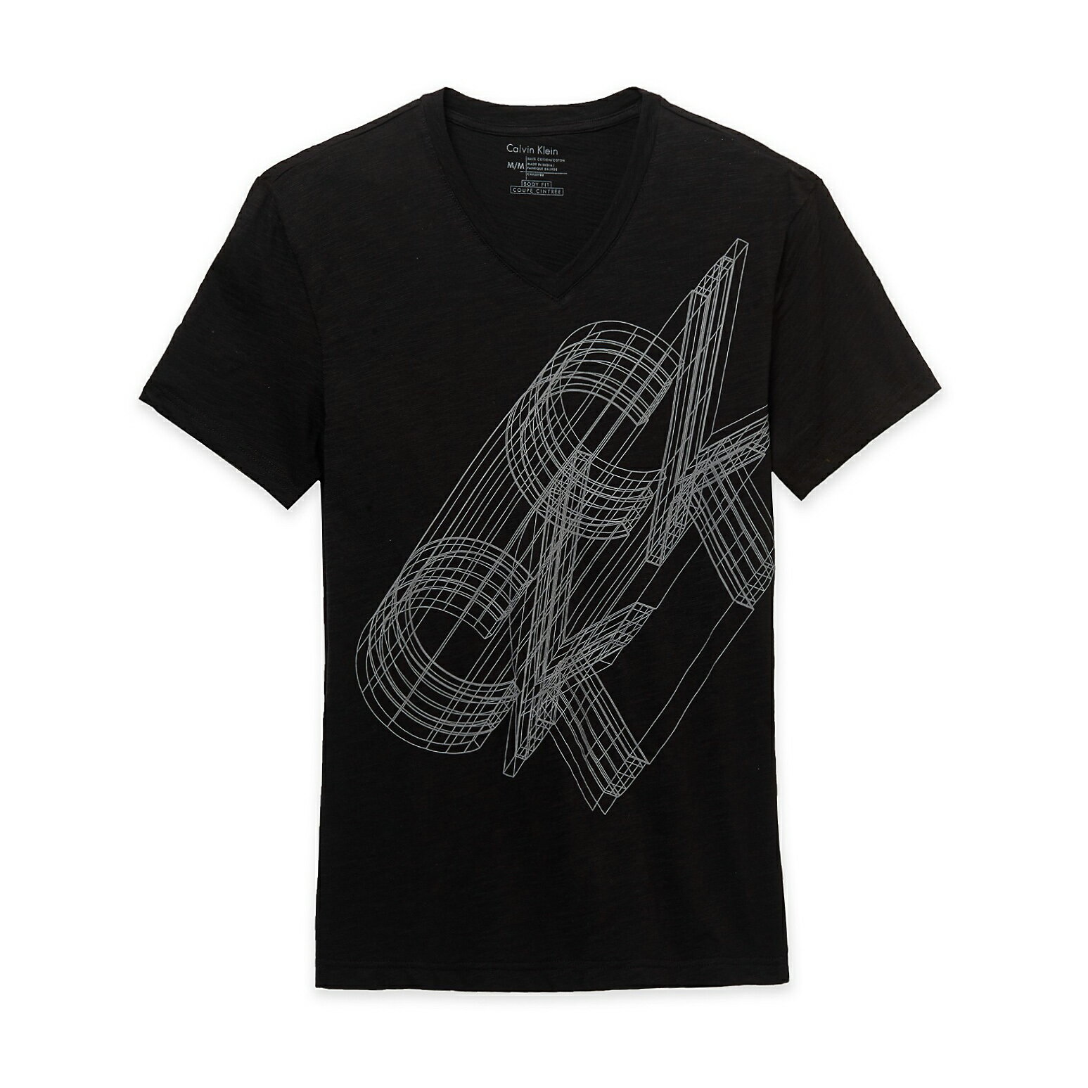 美國百分百【Calvin Klein】T恤 CK logo 短袖 T-shirt 短T 黑 男 設計 V領 XXS號 F383