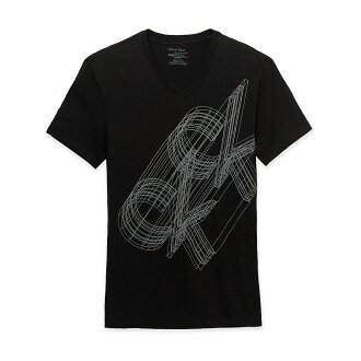 美國百分百【Calvin Klein】T恤 CK logo 短袖 T-shirt 短T 黑 男 設計 V領 XXS號 F383