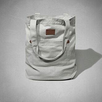 美國百分百【Abercrombie & Fitch】手提包 手提袋 肩背包 帆布 外出包 AF 麋鹿 女 淺灰 F396