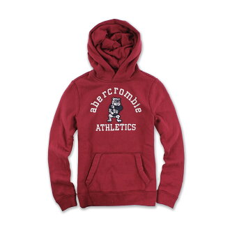 美國百分百【Abercrombie & Fitch】帽T AF 連帽 麋鹿 鋪棉 鬥牛犬 深紅 XS號 男 女 E451