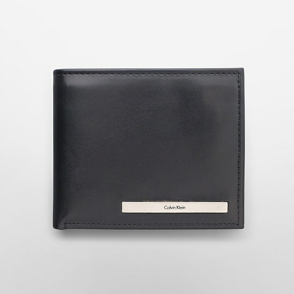 美國百分百【Calvin Klein】皮夾 CK 短夾 真皮 二折 皮革 質感 鈔票 零錢 男 黑色 F497