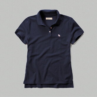 美國百分百【Abercrombie & Fitch】POLO衫 AF 短袖 麋鹿 上衣 女 深藍色 S號 F521